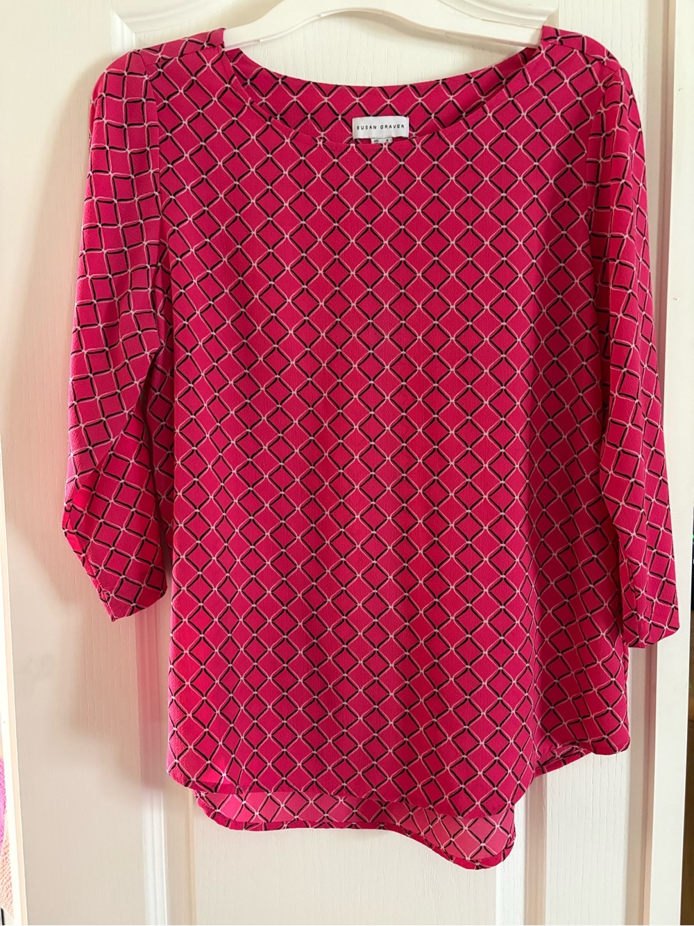 Susan Graver Pink Geo-Print Blouse 💗